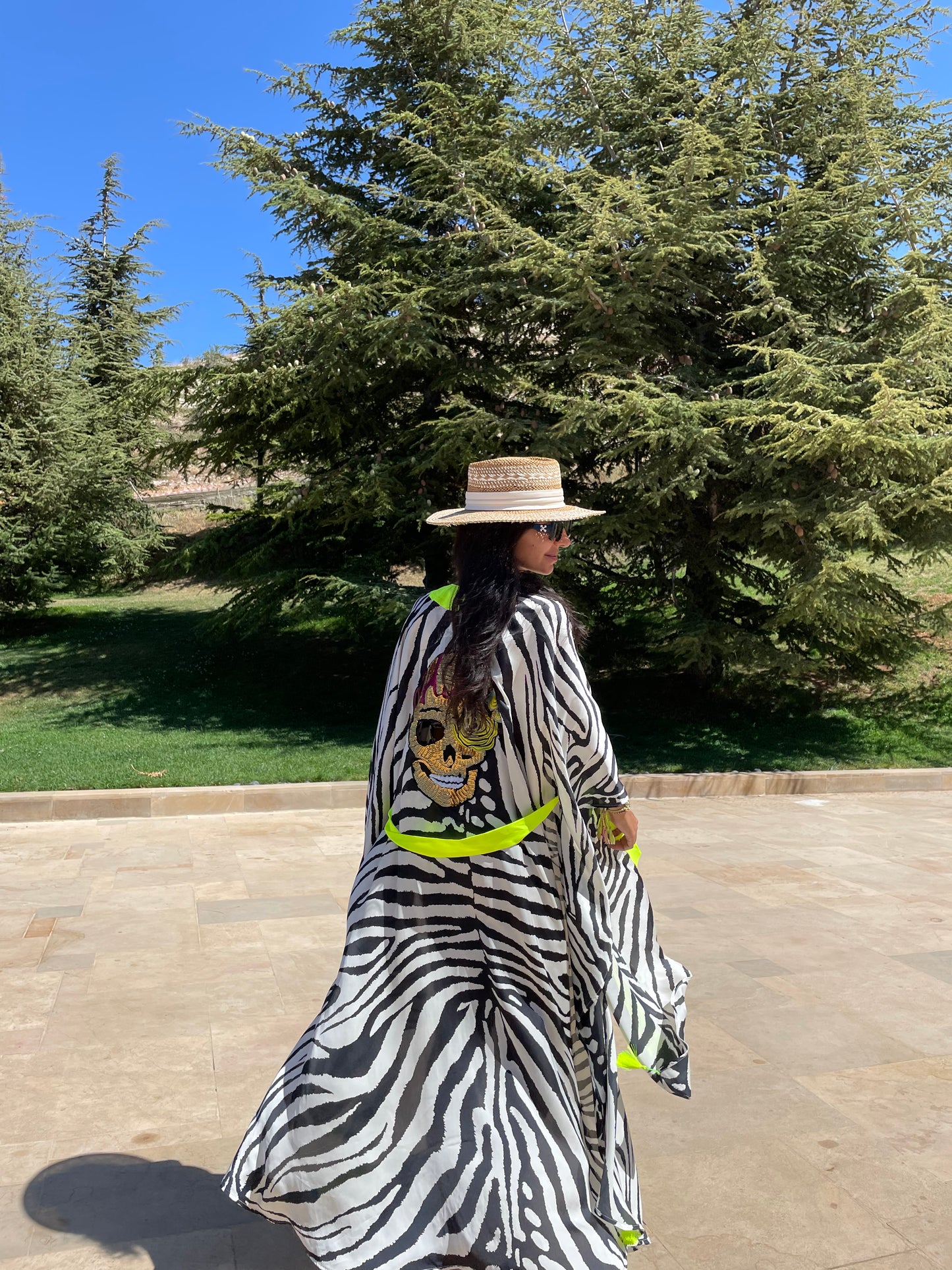 Luxury Silk Skull Embroidered Zebra Kimono