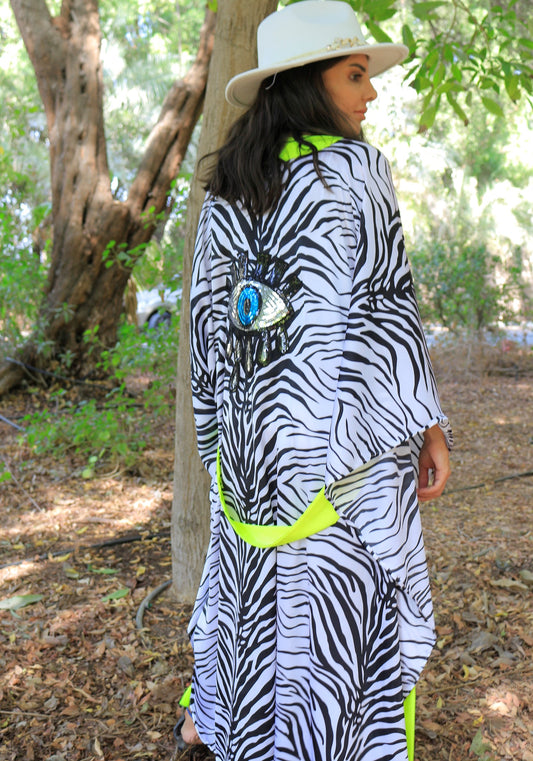 Luxury Signature Eye Zebra Silk Kimono