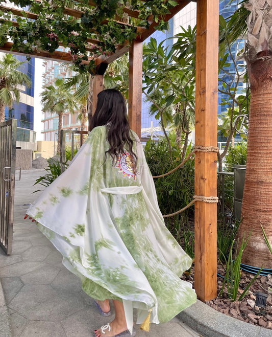 Luxury Tie Dye Sun Embroidered Green kimono