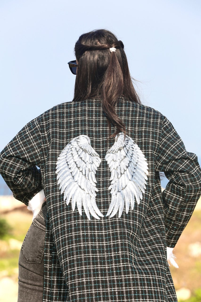 Tweed Silver Wings Emberoidered Luxury Kimono