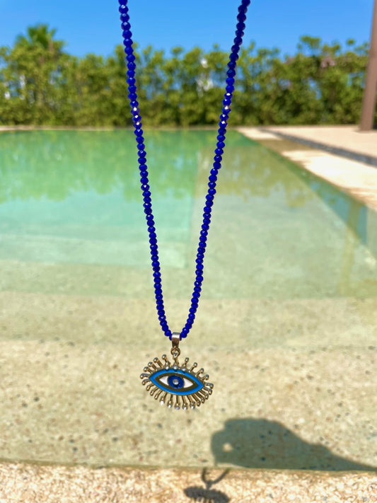 Evil Eye Charm Crystal Blue Necklace