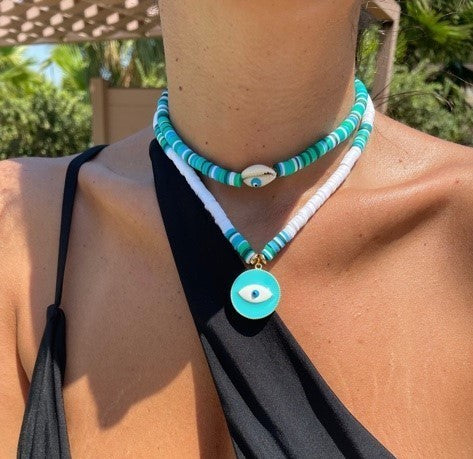 Turquoise Eye Charm Bead Necklace