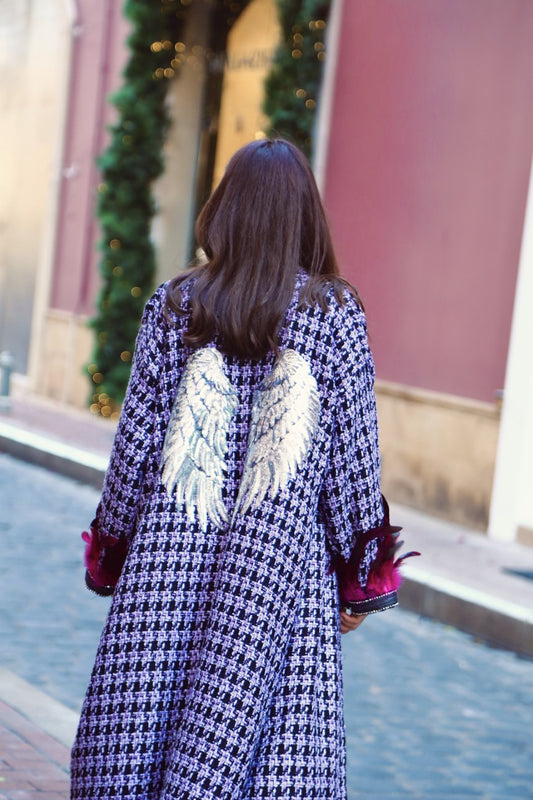 Tweed Embroidered Silver Wings Winter Kimono