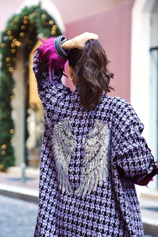 Tweed Embroidered Silver Wings Winter Kimono