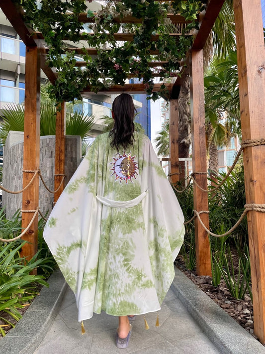 Luxury Tie Dye Sun Embroidered Green kimono